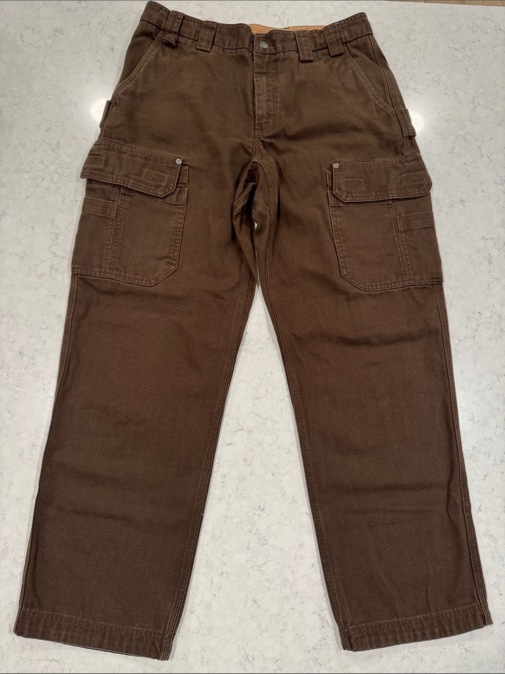 Duluth Trading Cargo Work Pants Men 36x32 Brown Fire Hose Canvas Utility Relaxed